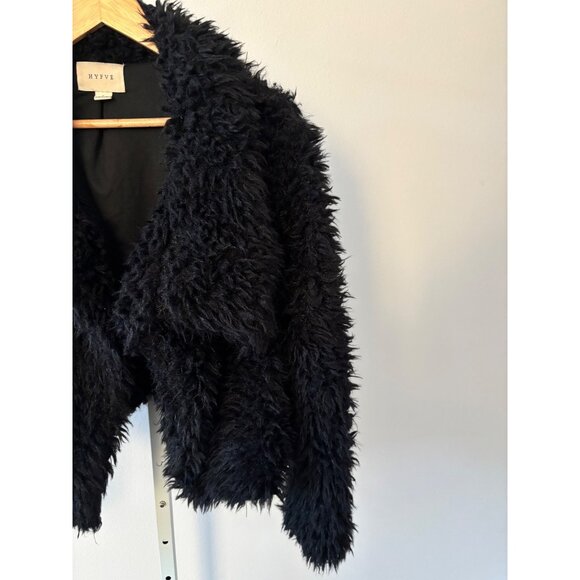 Indie Sleaze Jacket Small Black Faux Fur Shaggy Cropped Pockets HYFVE Soft Cozy - Picture 8 of 12